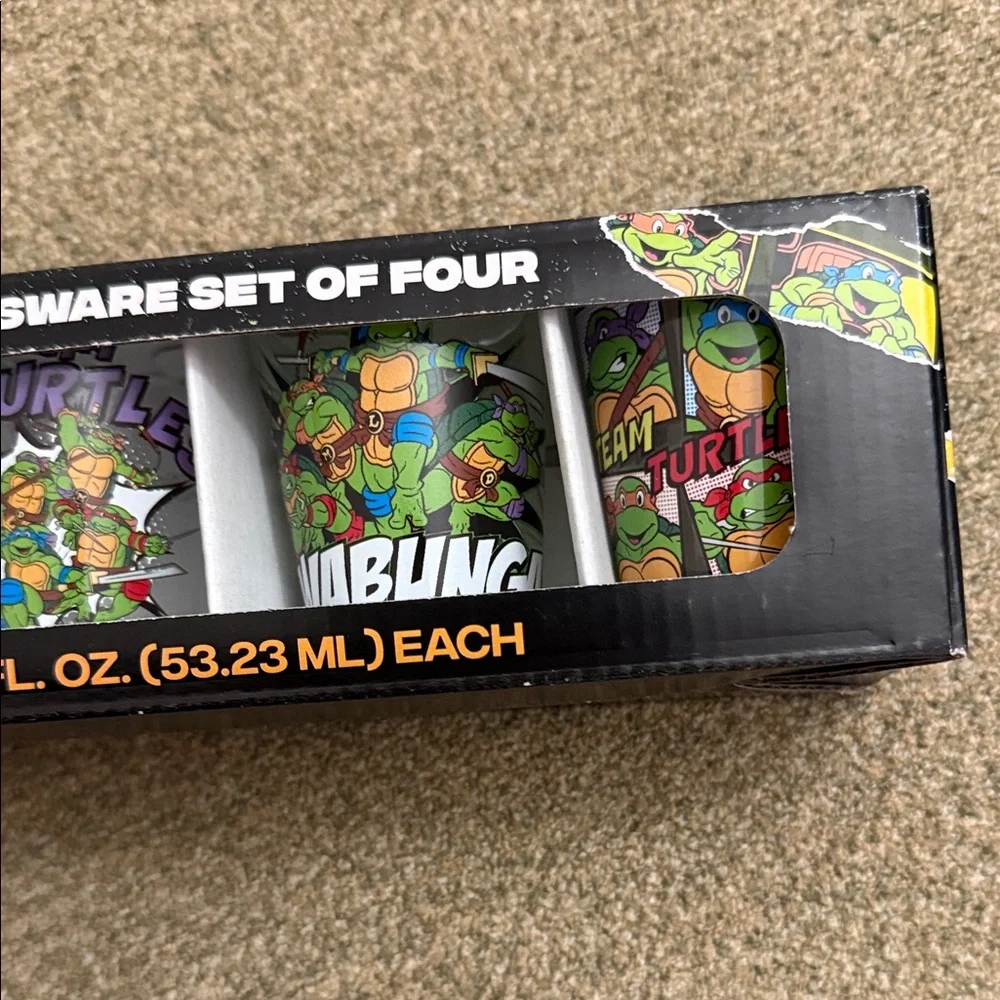 TEENAGE MUTANT NINJA TURTLES 1.5oz GLASSWARE SET OF 4 TMNT GLASSWARE SET NEW